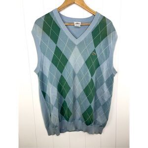 Lacoste Men’s Argyle Sweater Vest Blue Green Size 6 (Large)